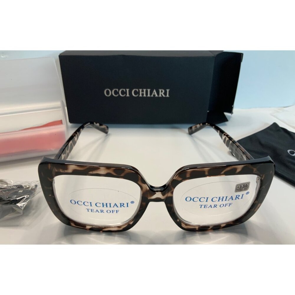 Occi Chiari Tear Off Reading Glasses +3.50 Strength Leopard Print Square Frames